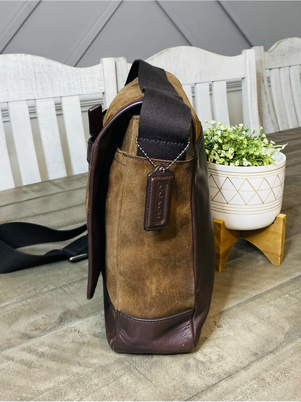 COACH Camden Brown Suede & Leather Messenger Bag Flap Satchel
